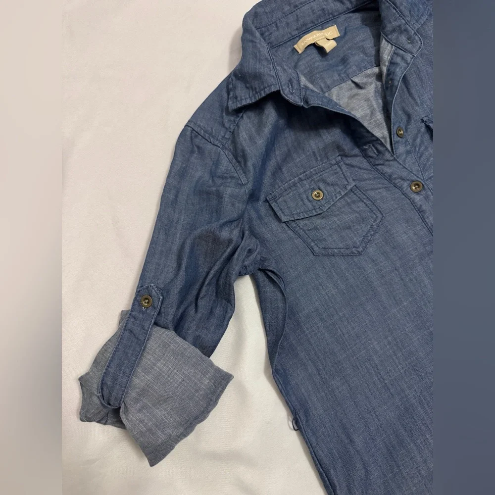 Banana Republic Chambray Blue Denim Shirt Dress Metal Buttons 100% Lyocell